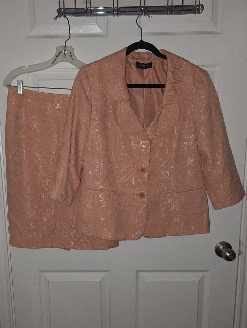 Peach Floral Jacquard Women's Blazer & Pencil Skirt Suit Set